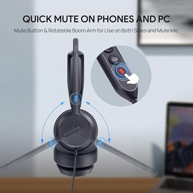 Yealink UH42 USB-C/A Headset with Noise Cancelling Mic, Wired Headphones for PC Computer Laptop, Compatible with Zoom Teams, Comfort Ear Cushions, Stereo Sound, in line Controls