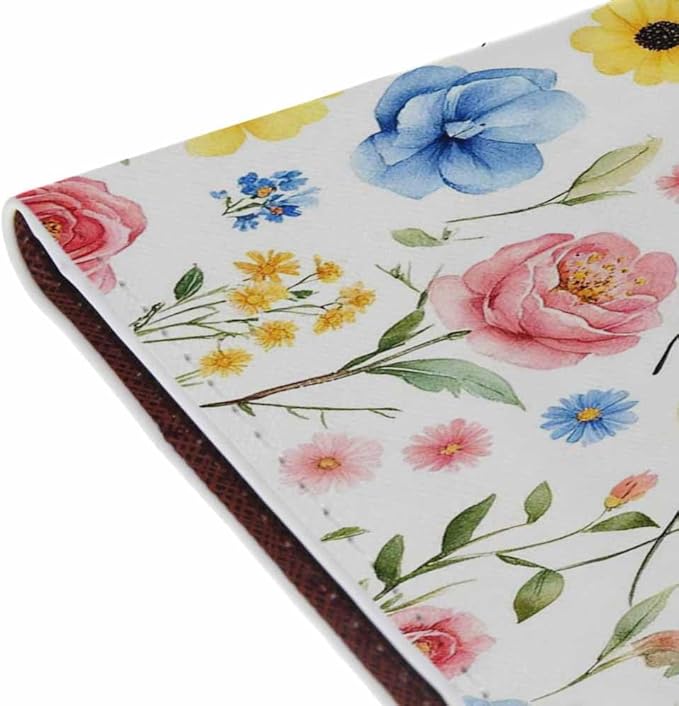 Floral Butterflies Passport Holder for Travel Blooming Wildflowers Meadow Botanical PU Leather Passport Cover Wallet Cute Passport Card Holder for Women and Men