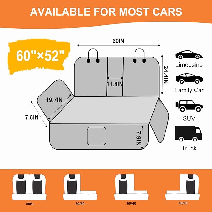 Dog Car Seat Cover for Back Seat Bench Cover, Compatible for Armrest 100% Waterproof & Nonslip Backseat Protector for Pet （XL）