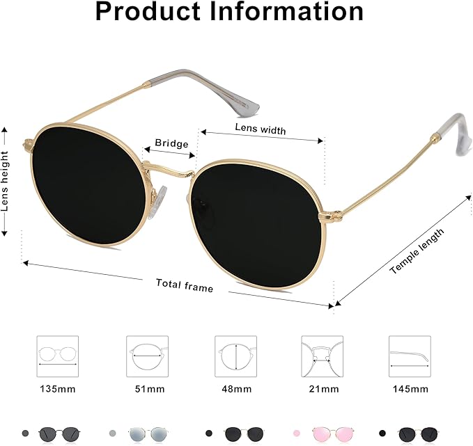 SOJOS Small Round Polarized Sunglasses for Women Men Classic Vintage Retro Shades UV400 SJ1014