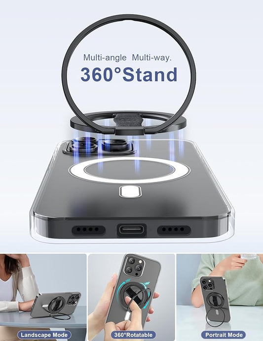 EWA MagOne 3rd Gen [Compatible with MagSafe] Phone Grip Stand with Finger Strap, Removable Magnetic Ring Holder Kickstand Loop for iPhone 16,15, 14, 13, 12 Series-(Black)