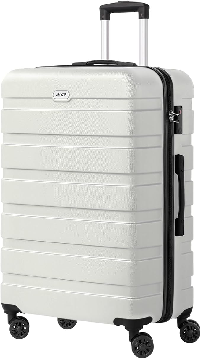 AnyZip Luggage PC ABS Hardside Lightweight Suitcase with 4 Universal Wheels TSA Lock Checked-Large 28 Inch White