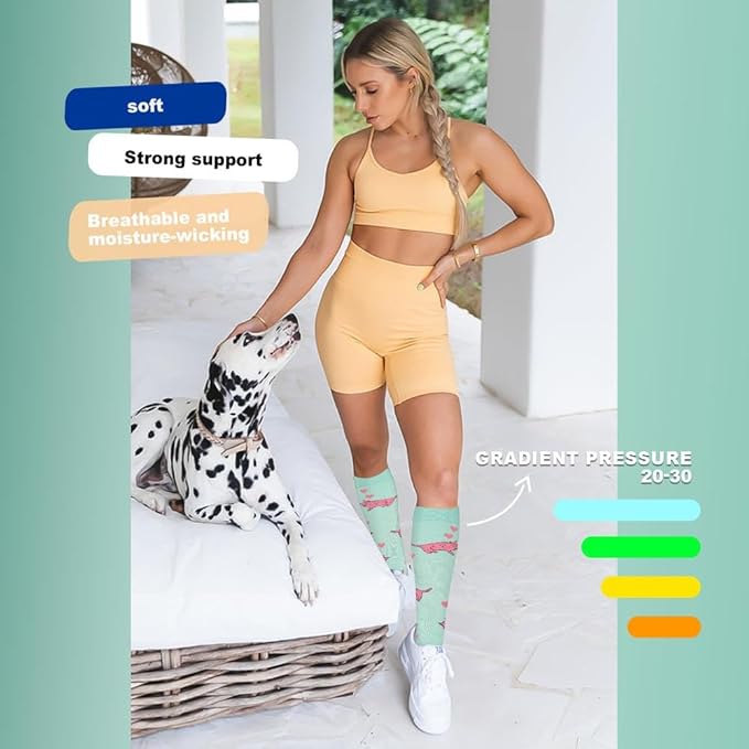 Graduated Compression Socks for Women&Men 20-30mmhg Knee High Socks Travel Hiking Running Stocking