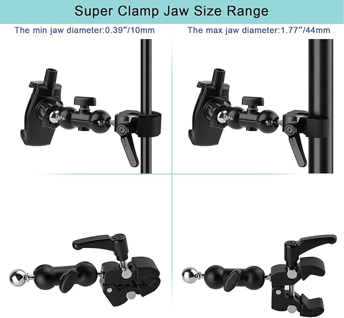Phone Holder Clamp Mount for Treadmill/Spin Bike/Baby Stroller/Golf Cart/Music Stand/Microphone Stand/Handlebar,Compatible with 3.5~7.5" iPhone/Smartphone,360°Adjustable Aluminum Alloy Mount