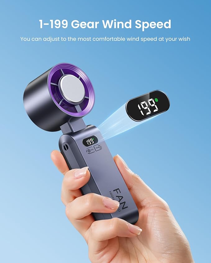 Kimguard Handheld Portable Turbo Fan with Ice Cooler, Speed (1-199) Rechargeable Personal Fan[20000 RPM] Small Pocket Fans for Travel/Outdoor/Home/Office, Purple