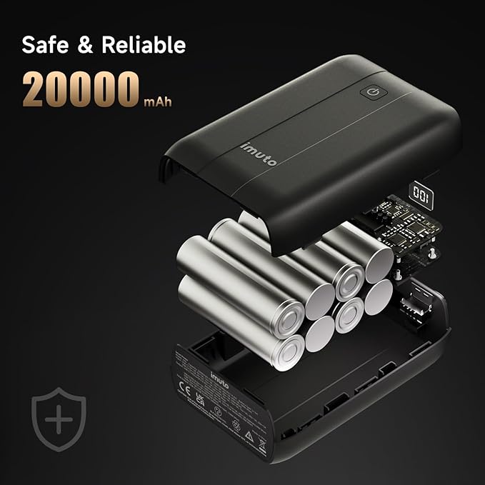 imuto 100w Power Bank, 20000mAh 4-Output Laptop Portable Charger,Fast Charging USB C PD3.0 External Battery Pack for Laptop MacBook Dell XPS iPad Tablet Steam Deck iPhone 16 15 14 Pro Samsung S22 etc