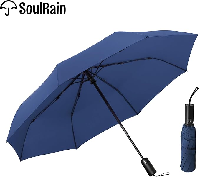 SoulRain Travel Umbrella - Compact Umbrella for Rain - Perfect Large Auto Folding Umbrella - Ideal Car umbrella, Small umbrella, and Travel Companion