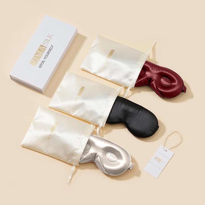 ZIMASILK Adjustable 22 Momme 100% Mulberry Silk Sleep Mask, Upgraded 3D Contoured Cup Eye Mask for Sleeping, Super Soft & Breathable Blindfold, Blackout for Deep Sleeping (Burgundy)
