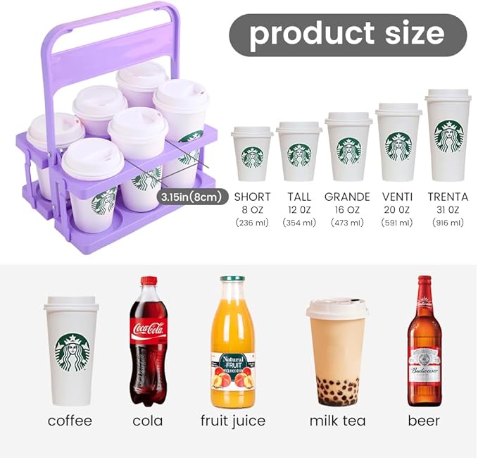 musbus Reusable Drink Carrier with Handle for Food Delivery Drivers, Portable Cup/Coffee Holder Accessories for Delivery, Foldable Drinks Caddy with Tray, Car Durable Plastic Festive Bottle, Vacation