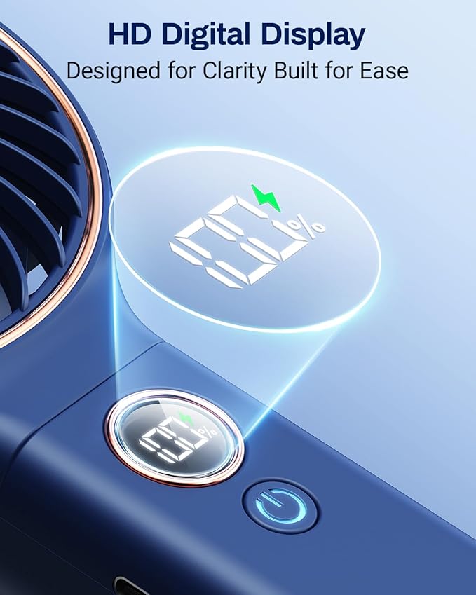 SWEETFULL Handheld Portable Fan, 5000mAh Rechargeable Battery, 6 Speed Wind, LED Digital Display, Foldable Electric Personal Mini Travel Fan with Backup Power, Summer Essentials Gifts for Women Girl