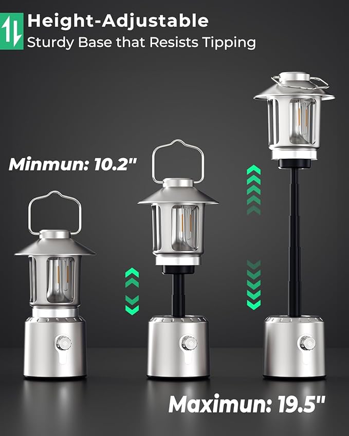 Camping Lantern Rechargeable, Telescopic Camping Light, Waterproof Retro Emergency Lights, Electric Lanterns for Power Outages, Vintage Hurricane Lamp for Tent Outdoor Patio RV Fishing