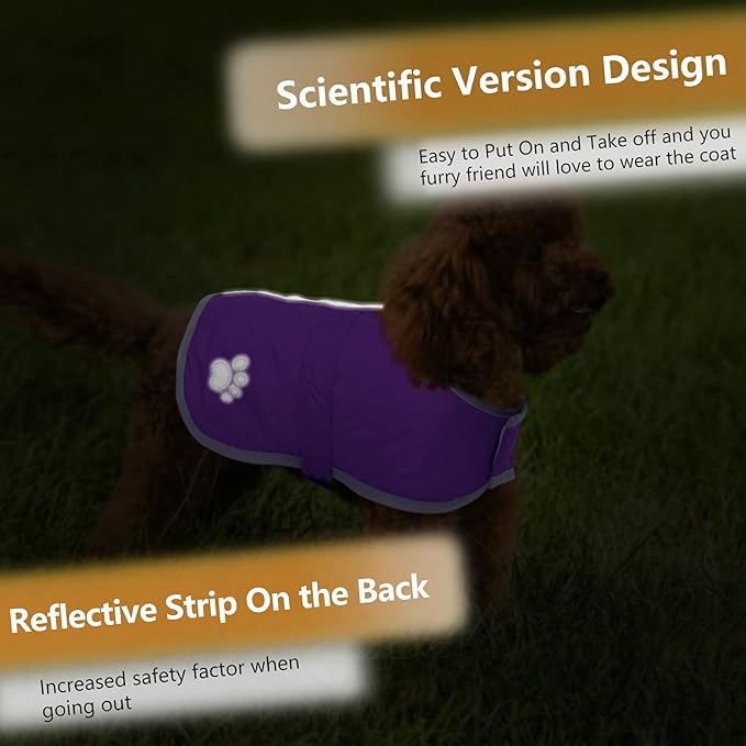 Queenmore Dog Winter Coat, Cold Weather Fleece Jacket for Dogs, Waterproof Reflective Reversible, for Small, Medium and Large Dogs (Purple, XL)