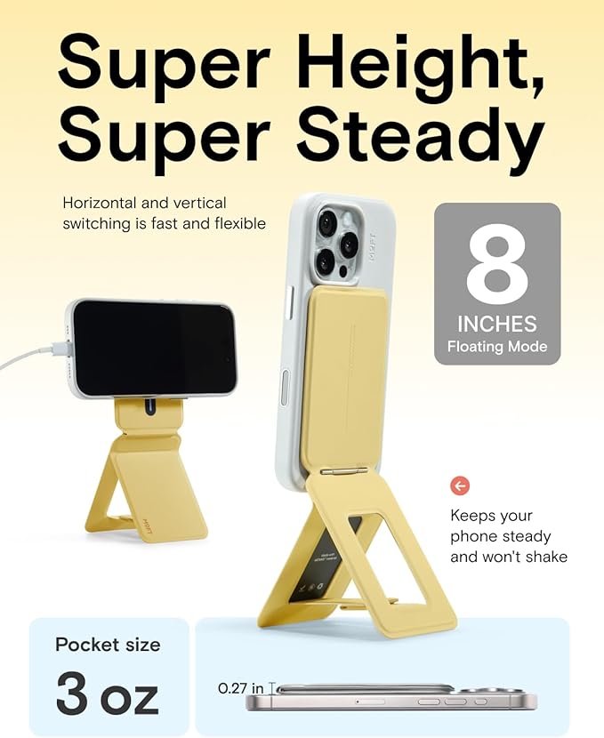 MOFT Phone Tripod Stand Selfie Stick for iPhone, Multi-Angles iPhone Stand, Lightweight & Portable Phone Holder, Strong Magnets, MOVAS Vegan Leather, Travel Essentials, Panna Cotta (Without Card Slot)