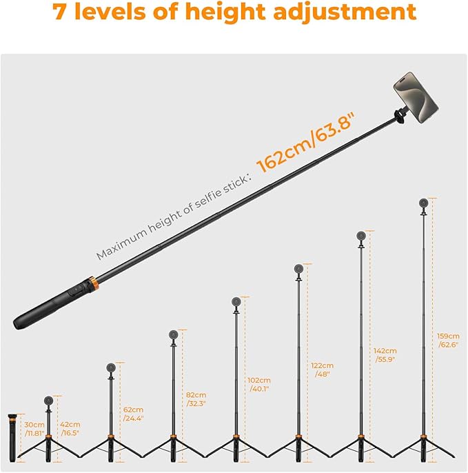 K&F Concept 63'' Magnetic Selfie Stick Tripod for iPhone, Lightweight Cellphone Stand with Wireless Remote, Compatible with iPhone 17 Pro Max/16/15/14/13/12 Series and All Phones