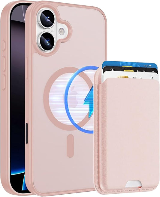 Ntwinro Magnetic for iPhone 16 Case (Compatible with MagSafe) with Detachable Wallet & Card Holder for 3 Cards [RFID Blocking] Military Grade Protective Slim Phone Cover, Pink