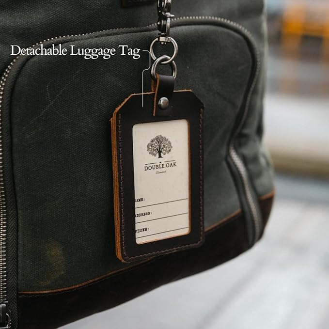 Waxed Canvas Weekender Duffle Bag, Vintage Style Travel Bag with Leather Trim, Army Green (Black)