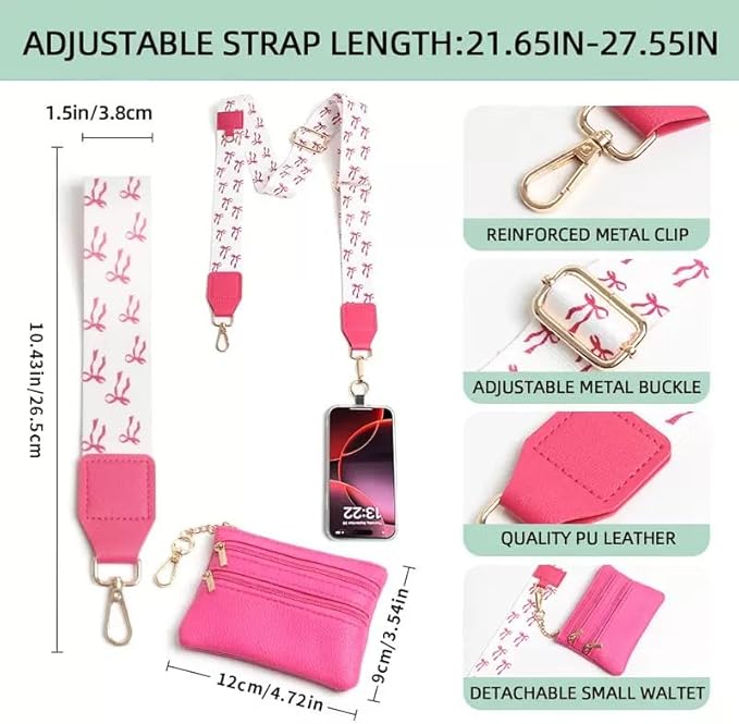 Crossbody Body Phone Holder for Women, New Phone Strap with Zippered Pouch, Adjustable Crossbody Strap (Rose red butterfly)