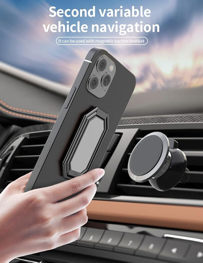 Phone Ring Holder Finger Kickstand Foldable Cellphone Stand 360° Rotation Metal Ring Grip for Magnetic Car Mount Compatible with iPhone Most Smartphone Black