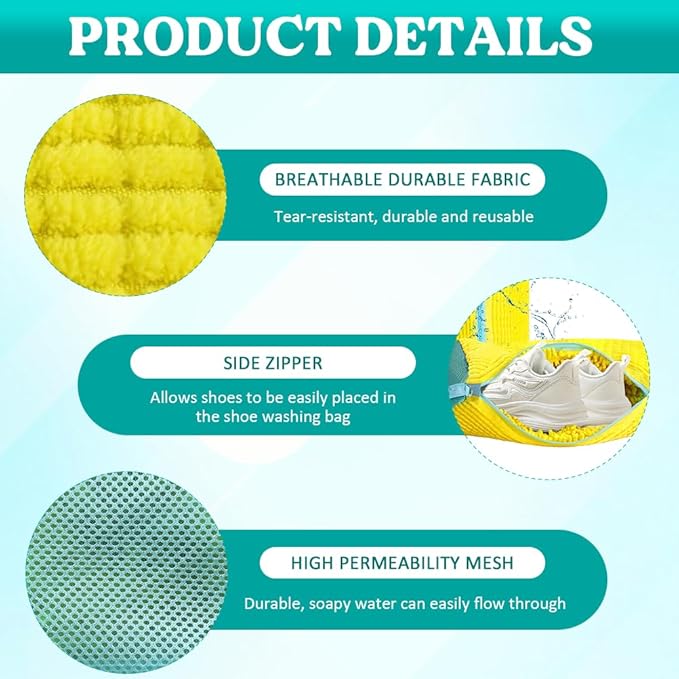 Shoe Washing Machine Bag 2 Pack, 360°Deep Clean Durable Shoes Laundry Bag for Washer and Dryer, Reusable Shoe Cleaner Bags, Sneaker Washing Machine Bag, Yellow