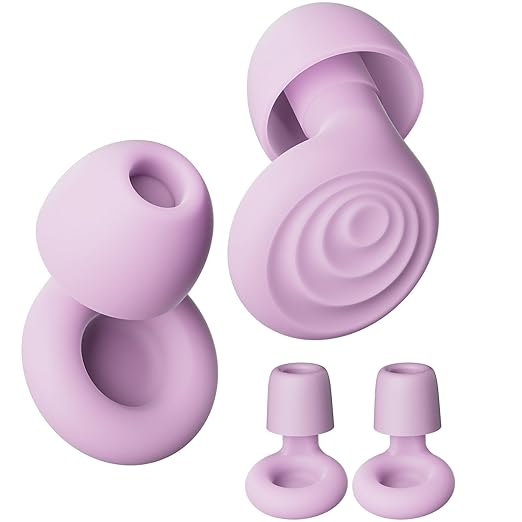 Ear Plugs for Sleeping Noise Cancelling, Reusable Soft Noise Reduction Earplugs for Sleep, Focus, Work, Motorcycle, Concert with 6 Silicone Ear Tips and 6 Foam Ear Tips - 25-35dB Purple