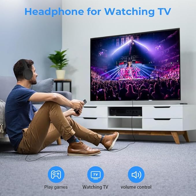 Extra Long Cord Wired Headphone for TV and PC for TV Watching for Seniors with Volume Control Wired Headphones with Long Cord Length Universal 3.5mm AUX Audio(9.8FT)