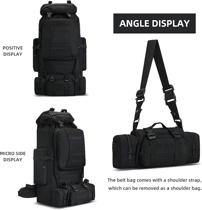 HongXingHai 100L Camping Hiking Backpack,Molle military Tactical rucksack backpack,Waterproof Lightweight Hiking Backpack (Black)