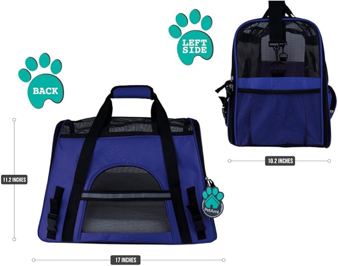 PetAmi Airline Approved Pet Carrier for Cat, Soft Sided Dog Carrier for Small Dogs, Cat Travel Supplies Accessories Indoor Cats, Ventilated Pet Carrying Bag Medium Large Kitten Puppy, Small Royal Blue