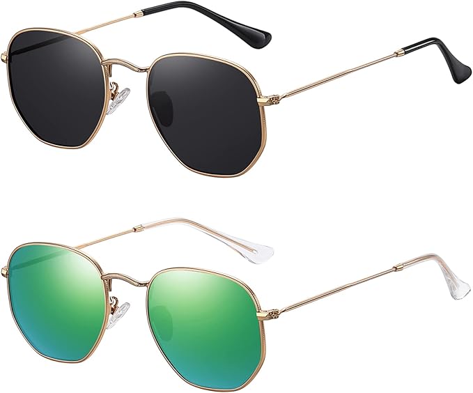 MEETSUN Polarized Hexagon Sunglasses for Women Men Polygon Square Sun Glasses UV400 Protection Metal Frame