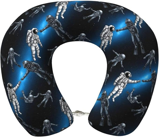 Memory Foam Airplane Pillow Astronaut and Scuba Diver Art for Car Chin Head Neck Supporting, U Shape Pillows Travel Cushion for Office, Nap Sleeping