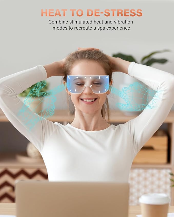 Eye Massager with Heat, 7 Massage Modes, Eye Mask, Birthday Gifts for Women, Men, Friend, Mom and Dad, Sleep Mask for Relax, Migraine Relief, Reduce Strain, Improve Sleep, Pink