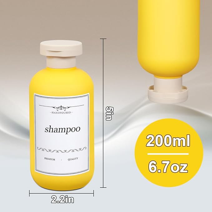 ASEVAT 6.7oz Refillable Plastic Travel Shampoo Bottles, Empty Travel Shampoo and Conditioner Bottles Reusable, Leak Proof Travel Size Shampoo Bottle, Hand Soap Dispenser for Vacation, Gym, Home