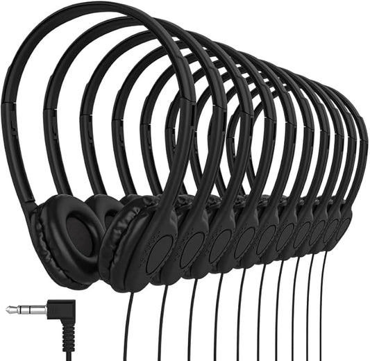 Maeline Kids Headphones for School Classroom K-12, Library, Museum, Travel, On Ear Stereo Headset with Adjustable Band & Faux Leather Cushions - 3.5mm Plug - 30 Pack - Black