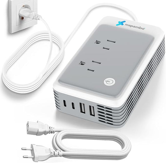 220V to 110V Voltage Converter US to Europe for Curling Iron and Hair Straighteners, Power Converter for European Travel Plug Adapter with 2 USB A & 2 USB C Ports (Type C-Europe)