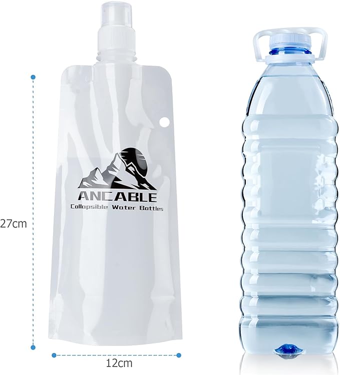 17oz Collapsible Water Bottles, 6-Pack Reusable Travel Foldable Water Bottles for Hiking Camping Running Bike, BPA-Free Water Bottle, White