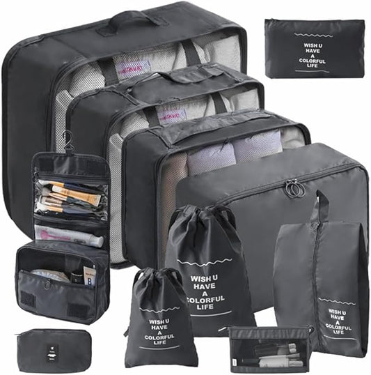 Packing Cubes Storage Bags 11 Pieces-Luggage Organizers Classify Store Clothing Efficiently for Travel Outdoor Home (Black, 11 Pieces)