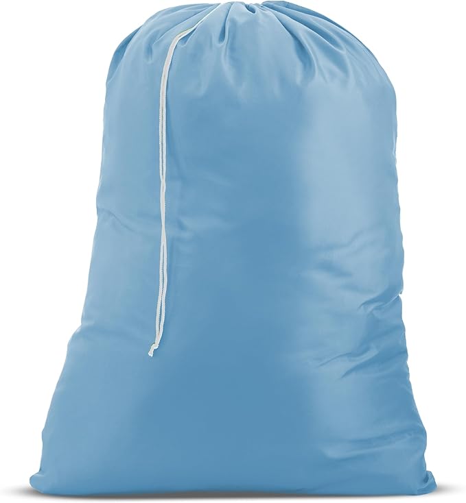 Nylon XL Laundry Bag - Locking Drawstring Closure, Machine Washable, These Large Bags Will Fit a Laundry Basket and Strong Enough to Carry up to Two Loads of Clothes (Light Blue | 22" x 32")