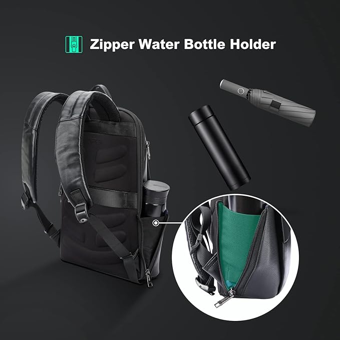 BOPai Unisex Slim Genuine Leather Laptop Backpack Men for 15-15.6 inch Business Smart Professional Lightweight Backpack with USB Charging Office Commuter Computer Rucksack Executive Anti Theft Black