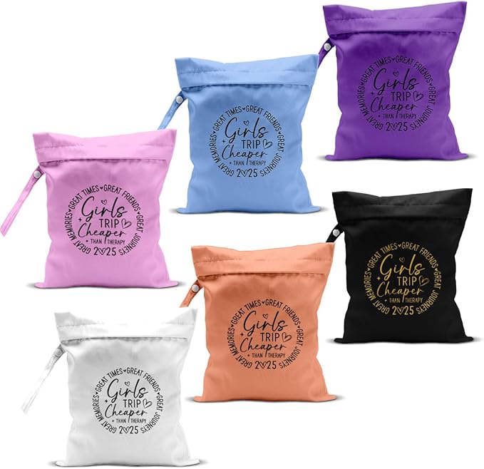 6Pcs Girls Trip Gifts Wet Dry Bag, Beach Bag Wet Bag Favors, Sunscreen Bags Swimsuit Toiletry Travel Essentials For Women, Beach Travel Laundry bags for Dirty Diaper Swimsuit Gifts