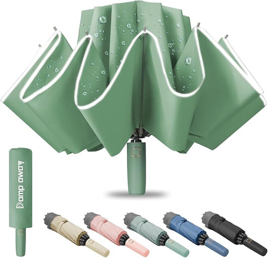 Windproof Travel Umbrella for Rain, Large Portable Reverse Folding Car Umbrella, Inverted Design, Compact Auto Open Close with Durable Waterproof Canopy, Fits Backpack/Women Men, 45.6 Inch