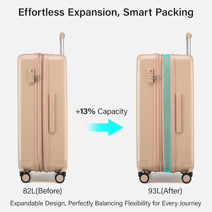 Hanke Expandable 26 Inch Luggage with Spinner Wheels, Hardside Large Suitcase, All-PC Hard Shell Travel Luggage, TSA Lock, Lightweight Durable Checked-Medium (Cuba Sand, 93L)