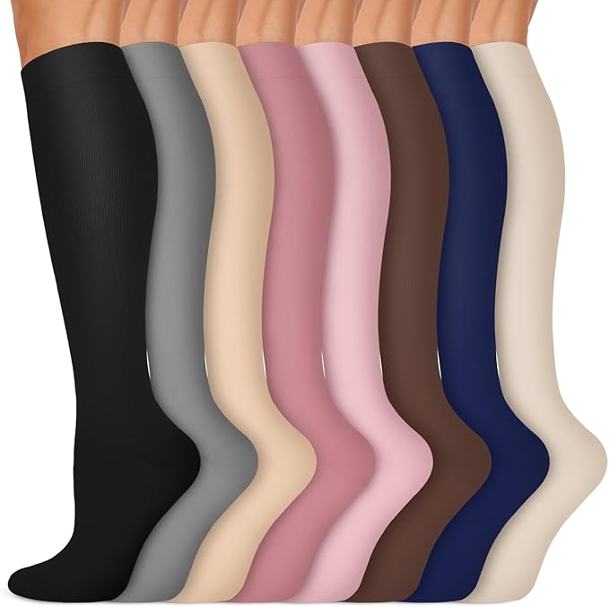 Copper Compression Socks 15-20 mmHg for Men & Women 8 Pairs – Circulation Support for Nurses, Travel, Running, Hiking, Soccer