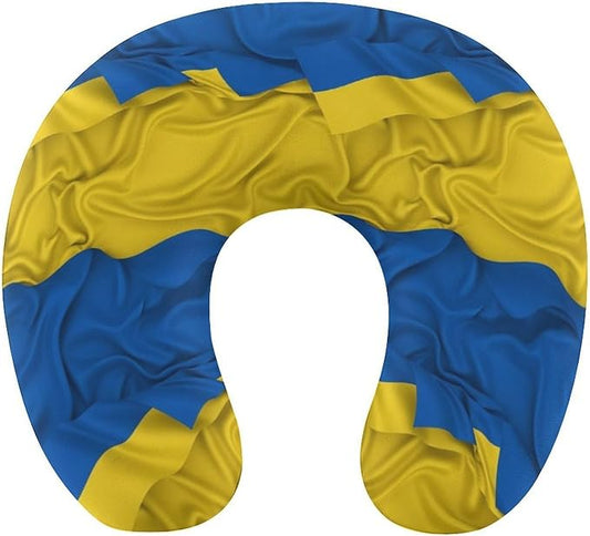 Men’s Comfort U-Shaped Neck Pillow Memory Foam Travel, Flag of Ukraine Ukrainian Waving U-Shape, Breathable Car Airplane Support