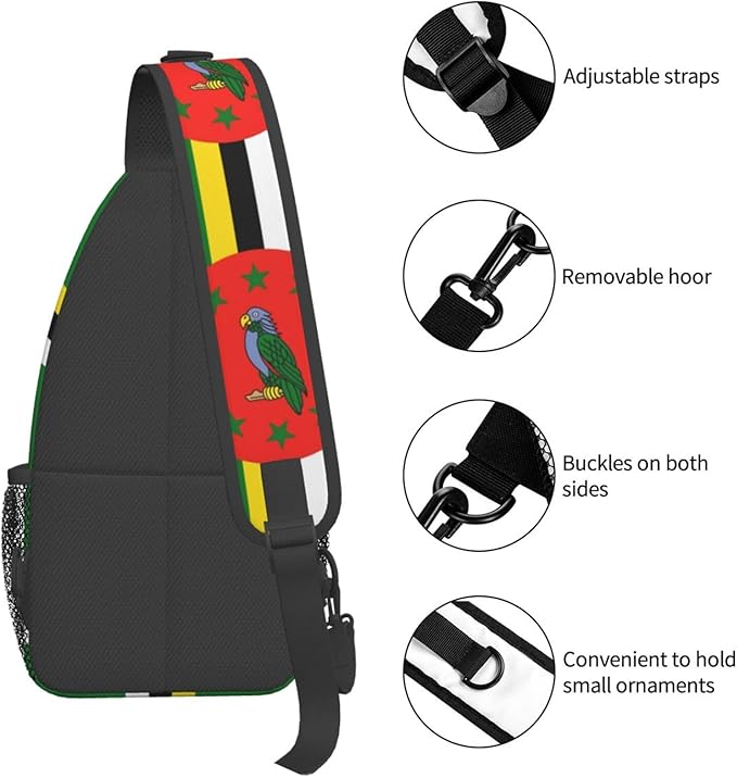 Dominica Flag Sling Bag Multipurpose Crossbody Sling Backpack Travel Cycling Hiking Shoulder Bag For Women Men