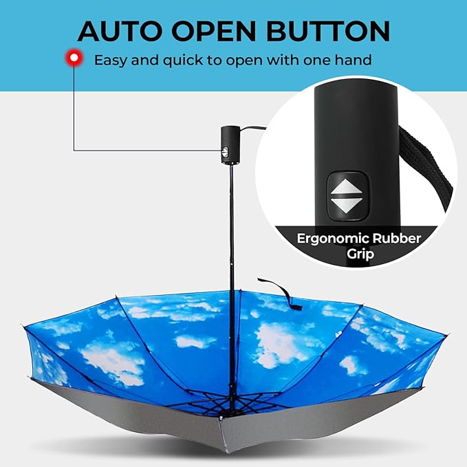 LLanxiry Compact Travel Umbrella, 44" Canopy, Automatic Open/Close Windproof Umbrella, 210T Pongee, 8-Rib Fiberglass, Travel Size Mini, Portable Rain/Sun Umbrellas UPF 50+ with Cover