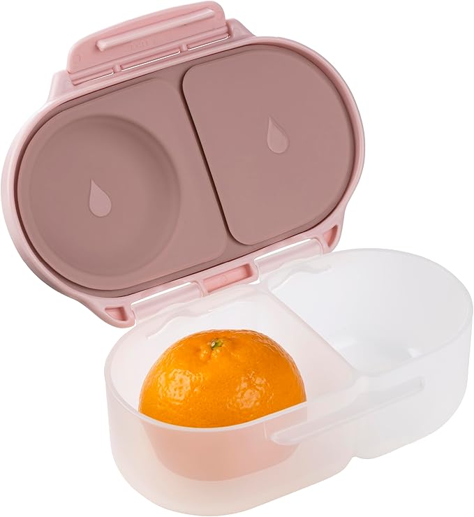 b.box Snack Box - Leakproof Mini Bento Box for Kids & Toddlers, 2 Compartment Snack Containers for Kids, Lunch Containers, Dishwasher Safe, BPA Free, PFAS Free, Ages 4m+, 1 3/4 Cup - Blush Crush