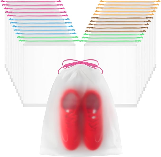 25 Pack Shoe Bags for Travel, 15.7" x 11.8" Large Clear Travel Shoe Bag with Colorful Drawstring Vacation Essentials Cruise Essentials Portable Drawstring Packing for Men & Women