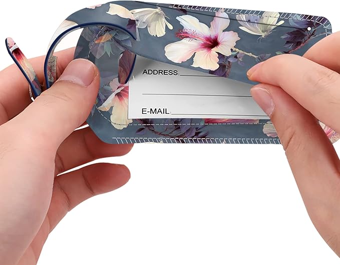FINTIE 2 Pack Luggage Tags, Leather Name ID Labels with Privacy Cover for Travel Bag Suitcase, Theme - Blooming Hibiscus