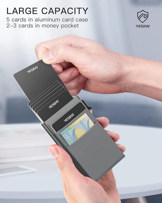 YESIIW Credit Card Holder Wallet for Men RFID Blocking Slim Minimalist Metal Wallet with Money Pocket Contactless Card Protector