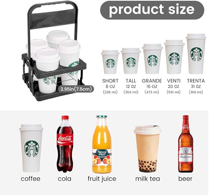 musbus Reusable Drink Carrier with Handle for Delivery Drivers, Portable Cup/Coffee Holder Accessories for Delivery, Foldable Drinks Caddy with Tray, Car Durable Plastic Festive Bottle, Vacation