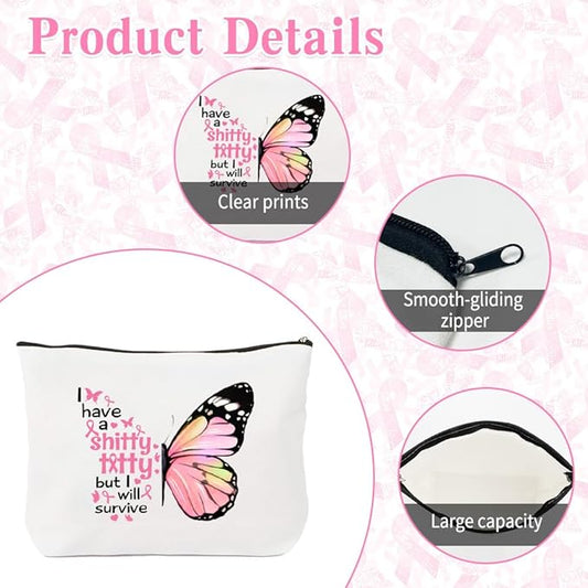 Breast Cancer Awareness Accessories Make up Bag Breast Cancer Survivor Gifts for Woman Pink Ribbon Cosmetic bag Inspirational Gifts for Women Patients Comfort Gift for Mom Grandma Friends Coworkers
